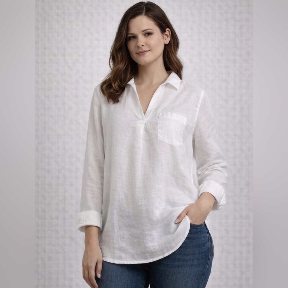 J.Jill love linen women’s relaxed fit shirt top blouse long sleeve white XS